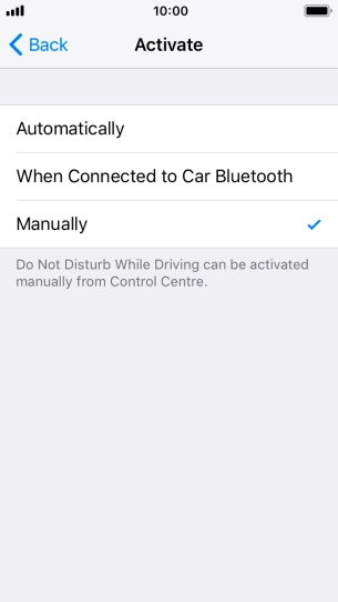 Press the required setting.