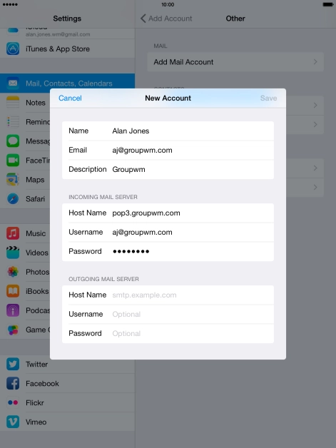 Press Host Name and key in the name of your email provider's outgoing server.