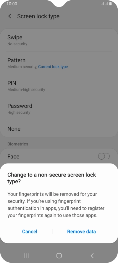 Press Remove data.