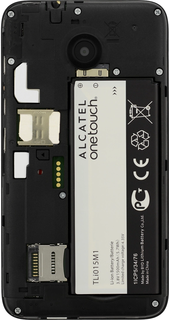 Place the battery in your phone (bottom first), matching the battery contacts with the phone contacts, and press the battery into place.