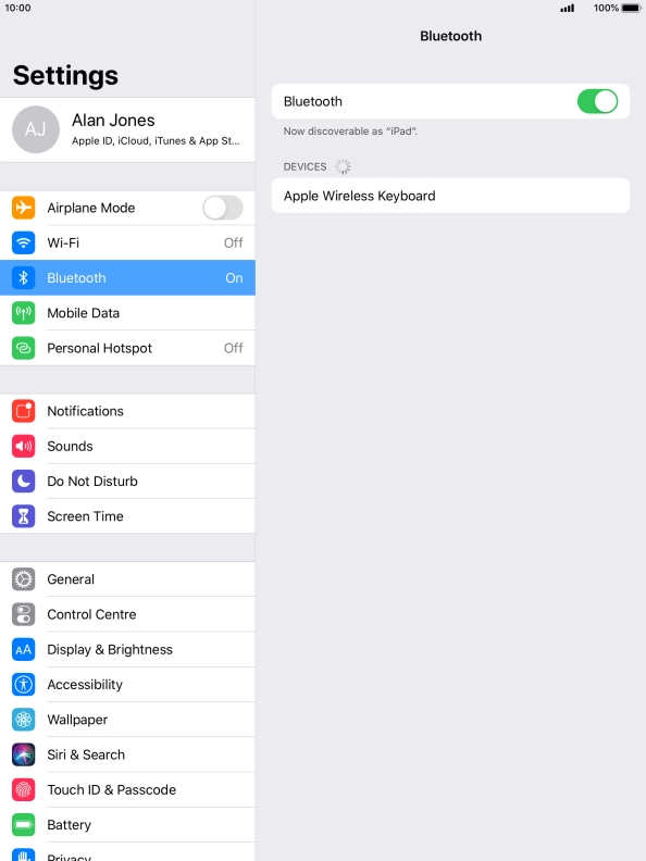 Press the required Bluetooth device and follow the instructions on the screen to pair the device with your tablet. Press the required Bluetooth device and follow the instructions on the screen to pair the device with your tablet.