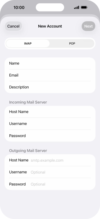 Press Host Name and key in the name of your email provider's outgoing server. Please note that if you can't send email messages when using your email provider's outgoing server, key in smtp.vodafone.net.au (Vodafone's outgoing server).