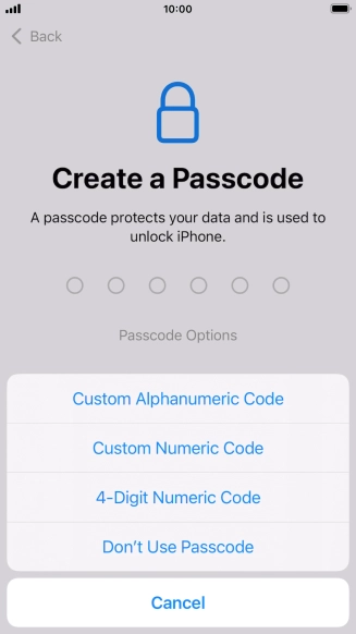 Follow the instructions on the screen to turn on use of phone lock code or press Don't Use Passcode.