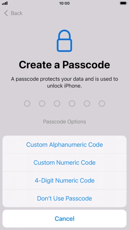Follow the instructions on the screen to turn on use of phone lock code or press Don't Use Passcode.