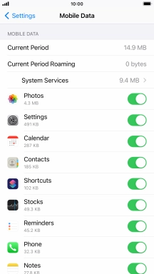 The data usage for each application is displayed below the name of the application.