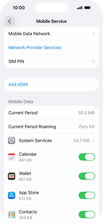 The total data usage is displayed next to Current Period. The total data usage is displayed next to Current Period.