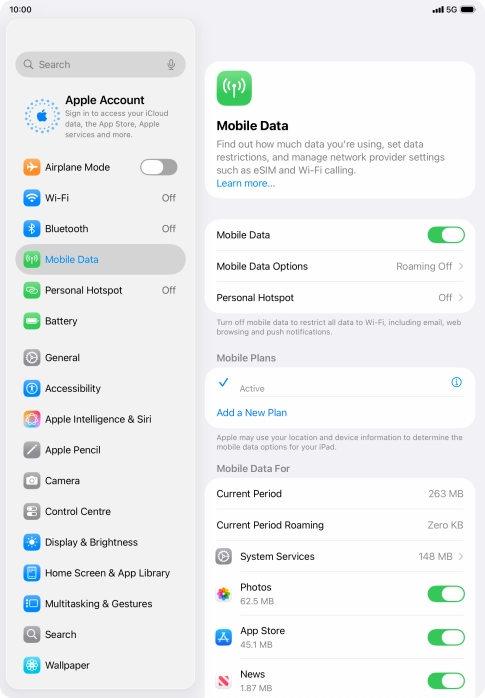 The total data usage is displayed next to Current Period. The total data usage is displayed next to Current Period.