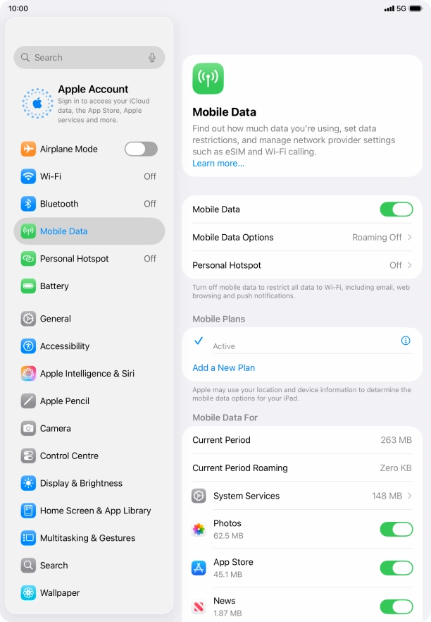 The total data usage is displayed next to Current Period. The total data usage is displayed next to Current Period.