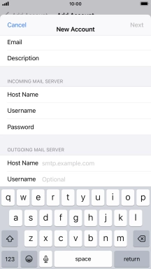 Press Host Name and key in the name or IP address of your email provider's outgoing server. Please note that if you can't send email messages when using your email provider's outgoing server, key in {variable:21[822] (Vodafone's outgoing server).