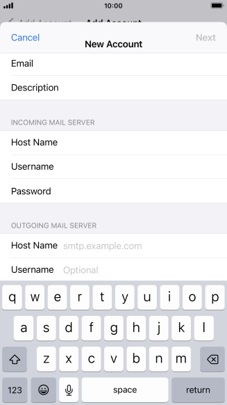 Press Host Name and key in the name or IP address of your email provider's outgoing server. Please note that if you can't send email messages when using your email provider's outgoing server, key in {variable:21[822] (Vodafone's outgoing server).