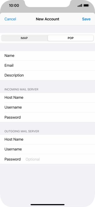 Press Password and key in the password for your email account. Please note that if you're using Vodafone's outgoing server, leave the password field empty.