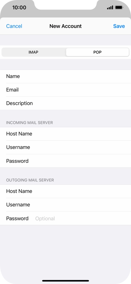 Press Password and key in the password for your email account. Please note that if you're using Vodafone's outgoing server, leave the password field empty.