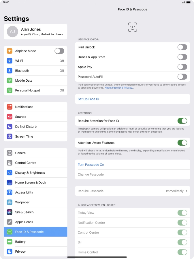 Press Turn Passcode On and key in a lock code of your own choice twice.