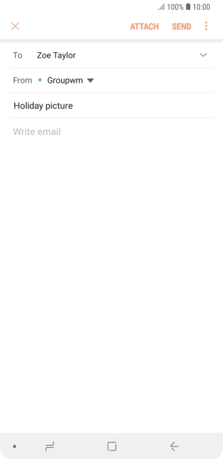 Press the text input field and write the text for your email message. Press the text input field and write the text for your email message.