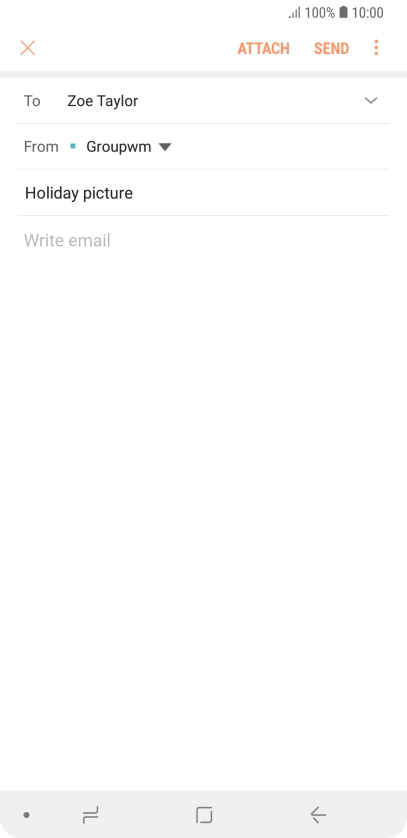 Press the text input field and write the text for your email message. Press the text input field and write the text for your email message.