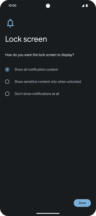 Press the required setting. Press the required setting.