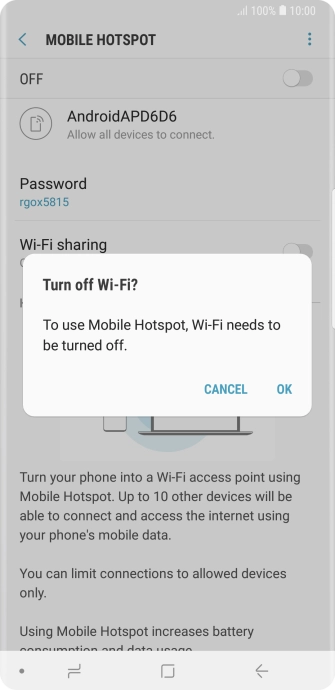 If Wi-Fi is turned on, press OK. If Wi-Fi is turned on, press OK.