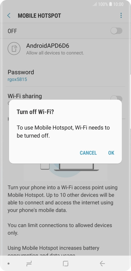 If Wi-Fi is turned on, press OK. If Wi-Fi is turned on, press OK.