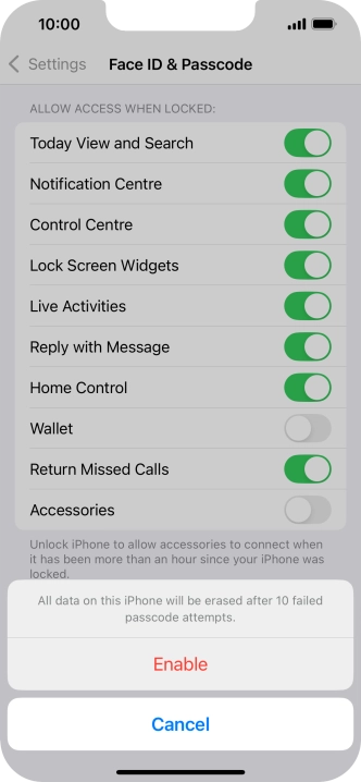 If you turn on the function, press Enable. If you turn on the function, press Enable.
