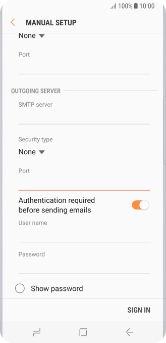 If you turn on SMTP authentication, press the field below If you turn on SMTP authentication, press the field below