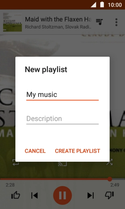 Key in a name for the playlist and press CREATE PLAYLIST. Key in a name for the playlist and press CREATE PLAYLIST.