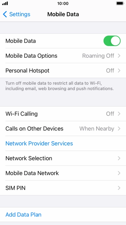 Press Mobile Data Options. Press Mobile Data Options.