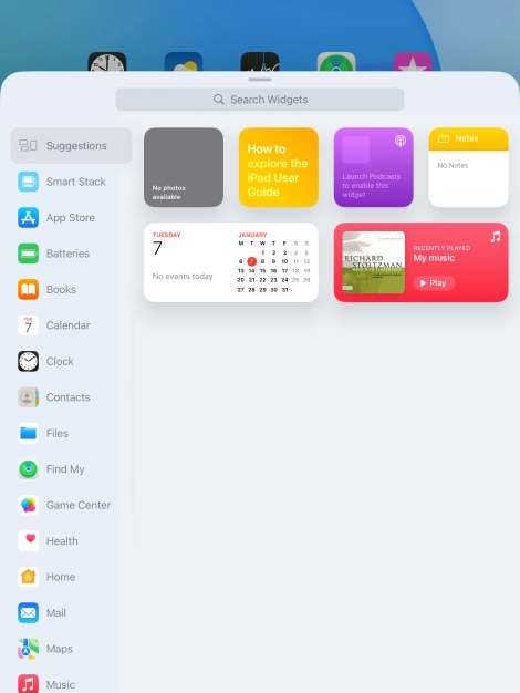 Press the required widget. Press the required widget.