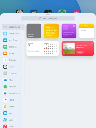 Press the required widget. Press the required widget.