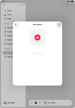 Press the text input field and key in a name for the playlist. Press the text input field and key in a name for the playlist.