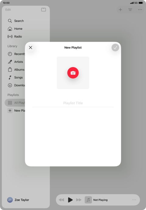 Press the text input field and key in a name for the playlist. Press the text input field and key in a name for the playlist.
