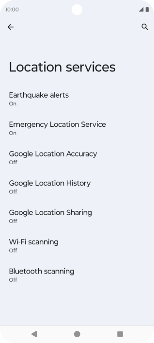 Press Google Location Accuracy. Press Google Location Accuracy.