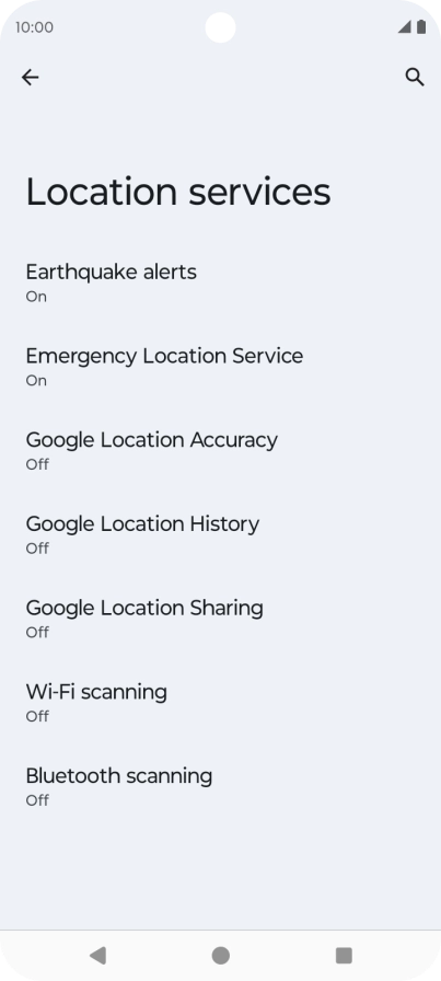 Press Google Location Accuracy. Press Google Location Accuracy.