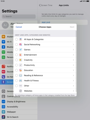 Press the required categories.