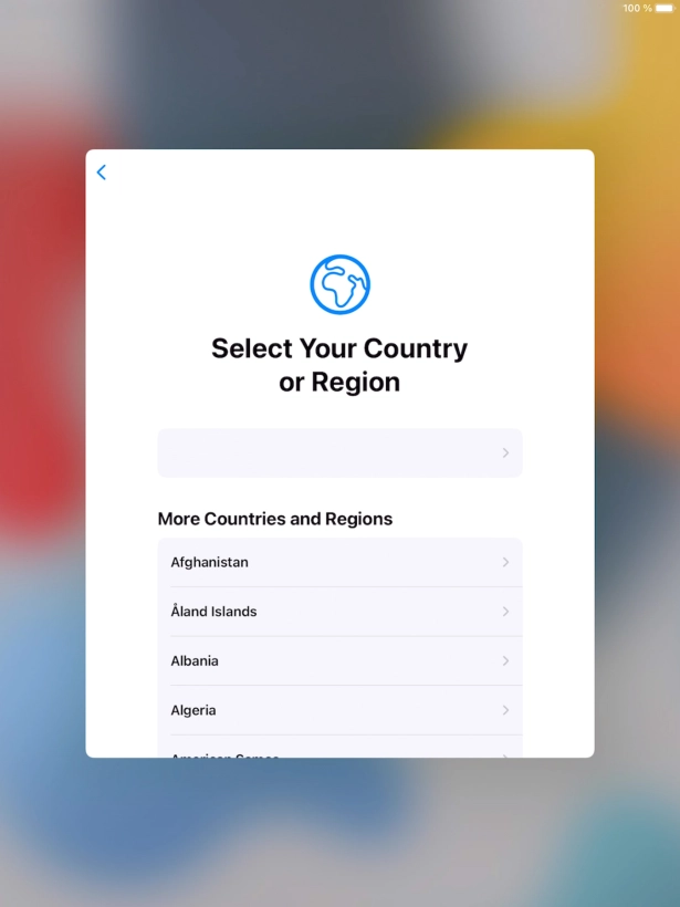 Press the required country or area. Press the required country or area.