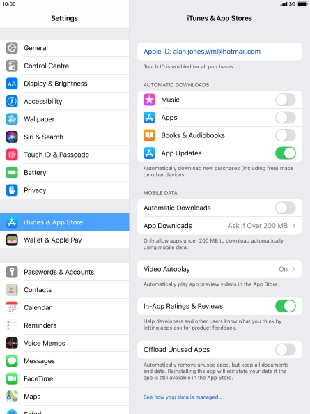 Press the indicators next to the required content types to turn the function on or off.
