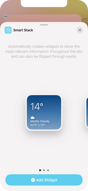 Slide your finger right or left on the screen to select the required widget size. Slide your finger right or left on the screen to select the required widget size.