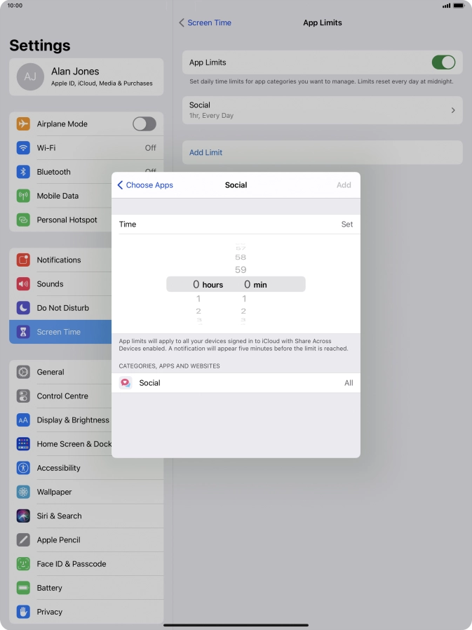 Set the required time limit for use of the selected category. Set the required time limit for use of the selected category.