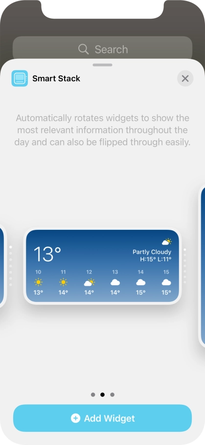 Slide your finger right or left on the screen to select the required widget size.