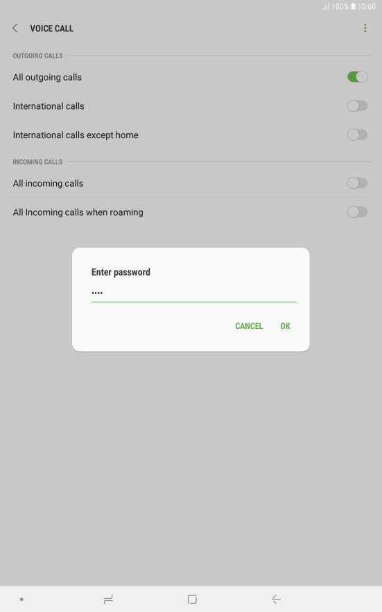 Key in your barring password and press OK. The default barring password is 0000.