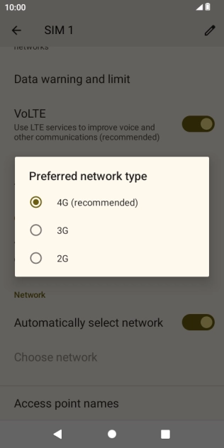 Press the required network mode.