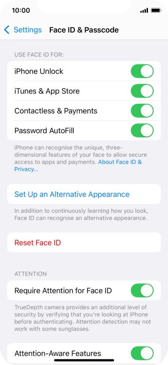 Press the indicators next to the required settings to turn them on or off.