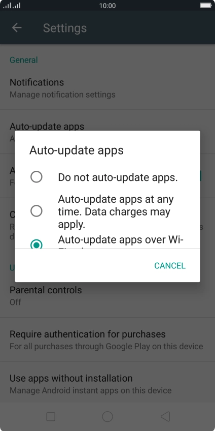 To turn off automatic update of apps, press Do not auto-update apps.. To turn off automatic update of apps, press Do not auto-update apps..