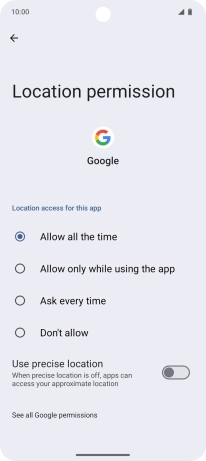Press the required setting.