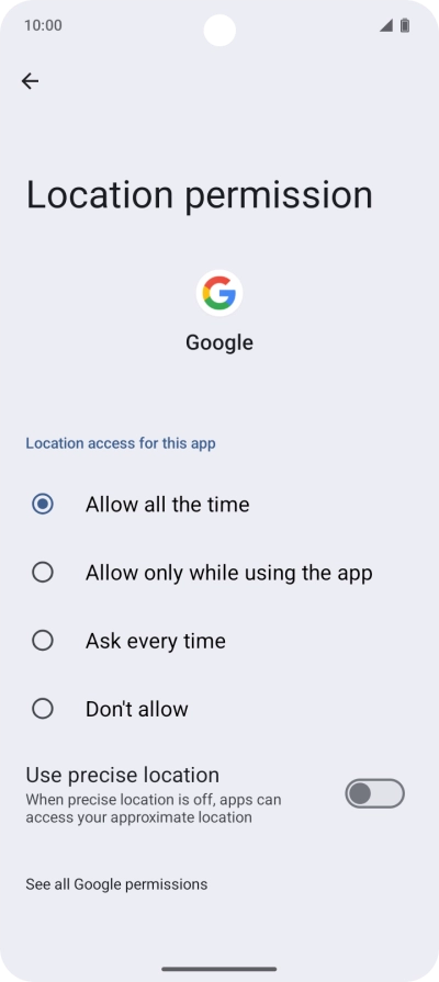 Press the required setting.