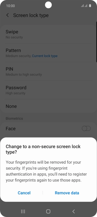 Press Remove data.