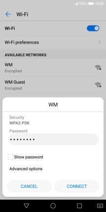 Key in the password for the Wi-Fi network and press CONNECT.