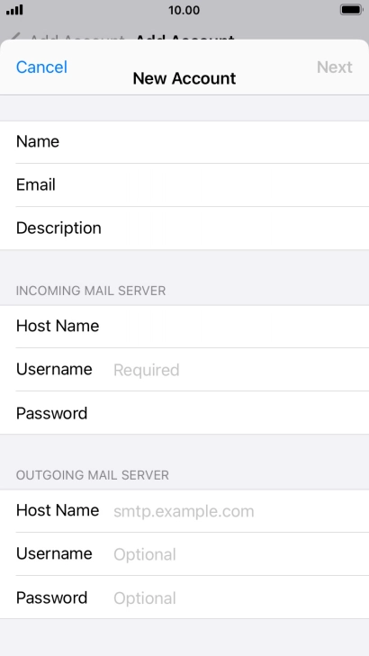 Press Username and key in the username for your email account. Press Username and key in the username for your email account.