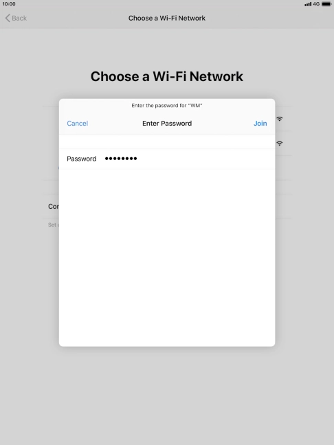 Key in the password for the Wi-Fi network and press Join. Key in the password for the Wi-Fi network and press Join.