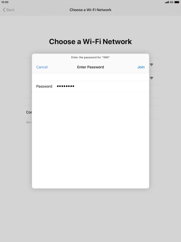 Key in the password for the Wi-Fi network and press Join. Key in the password for the Wi-Fi network and press Join.
