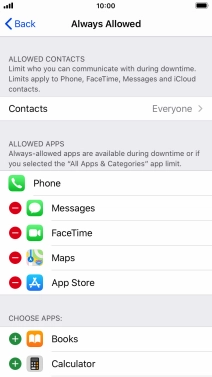 Press the remove icon next to the required app to remove it from the list of allowed apps during Downtime.